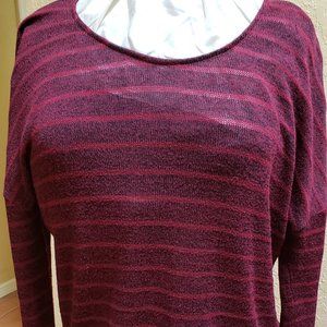 One World, Burgundy/Black, striped heathered sweater with back design. Size M